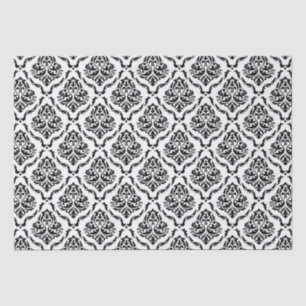 Papel De Seda Cor damasco de colheita em preto e branco