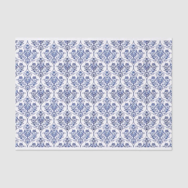 Papel De Seda Cor damasco do Flourish - azul (Frente )