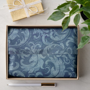 Papel De Seda Cor damasco Elegante Blue Vintage