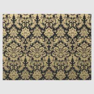 Papel De Seda Cor damasco elegante Dourado e preta
