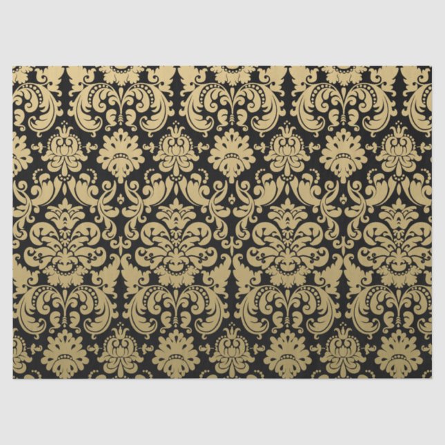 Papel De Seda Cor damasco elegante Dourado e preta (Frente )