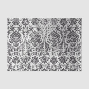 Papel De Seda Cor damasco em branco e preto
