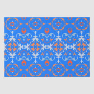 Papel De Seda Cor damasco Étnica de Boho Azul-Laranja Marinho