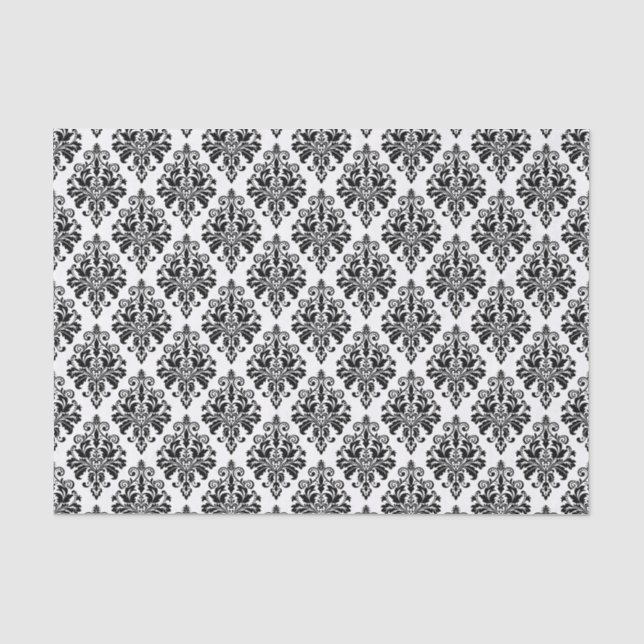 Papel De Seda Cor damasco preto e branco elegante (Frente )