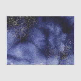 Papel De Seda Cor de água azul escuro com flores delineadas a ou