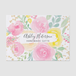 Papel De Seda Cor de água floral verde, amarelo-rosa-claro