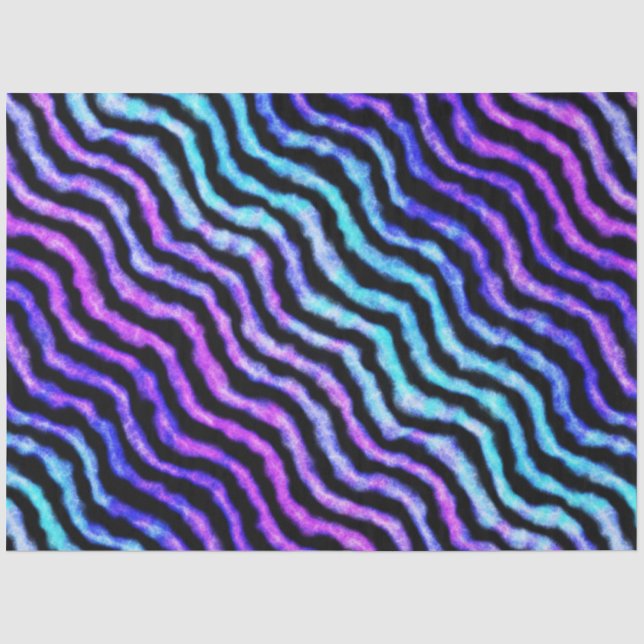 Papel De Seda cor de água ondulada - ciano e roxo: (Frente )
