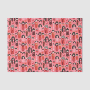 Papel De Seda Cor-de-rosa Kokeshi japonês ilustrado