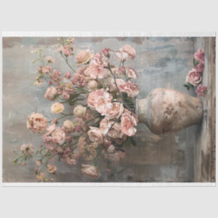 Papel De Seda Cor-de-rosa-poeira e azul Floral, Arte Estática