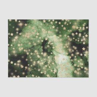 Papel De Seda Cor Verde da Água com Estrelas Douradas