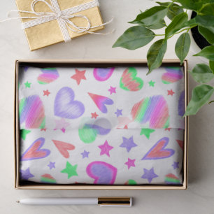 Papel De Seda Coração Amor Colorido Padrão Romântico Moderno Fem