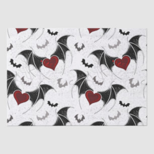 Papel De Seda Coração de Halloween com asas de morcego preto