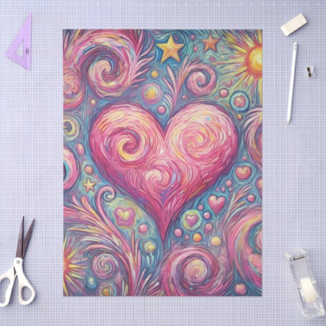 Papel De Seda Coração Sol Estrelas Incêndio Descamação Whimsical (Arte )