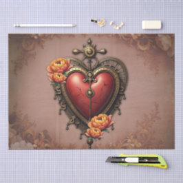 Papel De Seda Coração Steampunk com Flores.