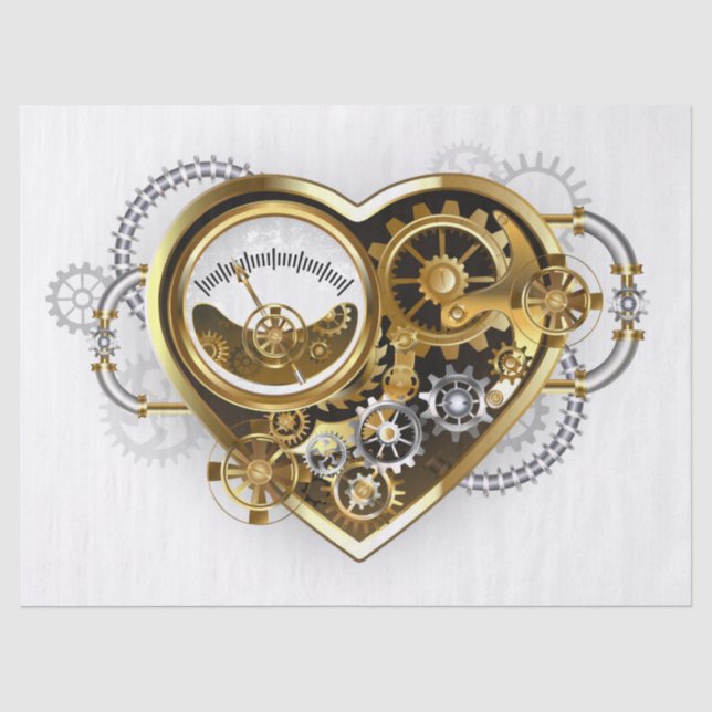 Papel De Seda Coração Steampunk com Manômetro (Frente )
