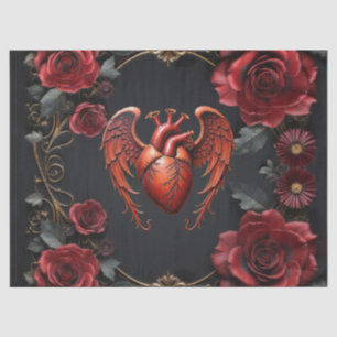 Papel De Seda Coração vermelho gótico com Rosas - Romântico escu