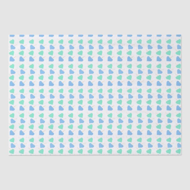 Papel De Seda Corações Azul e Verde chá de fraldas (Frente )