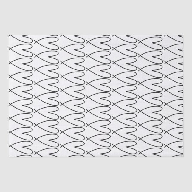 Papel De Seda Corações Bonitos e Caprichosos Preto e Branco (Frente )