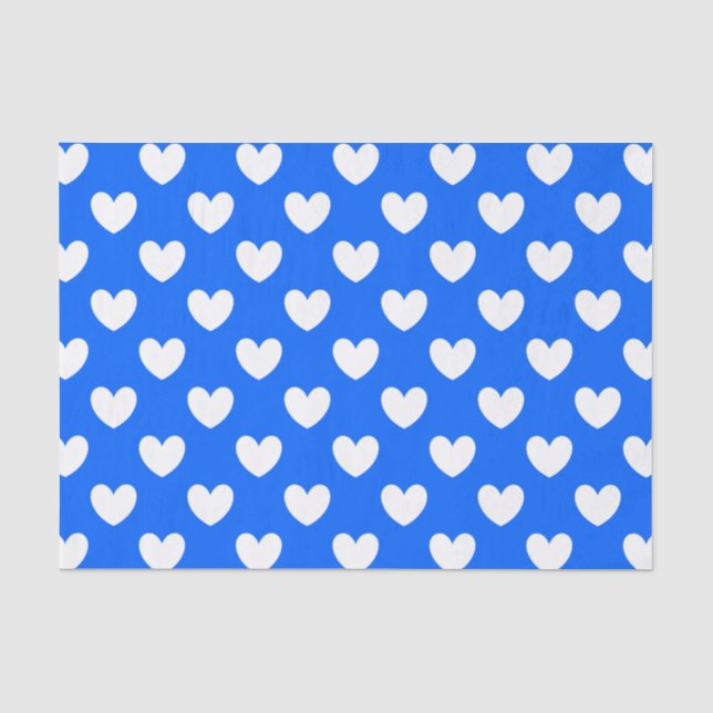 Papel De Seda Corações brancos de polca em azul (Frente )