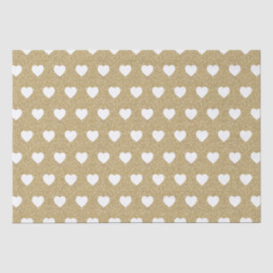 Papel De Seda Corações Brancos, Glitter Glitter Dourado