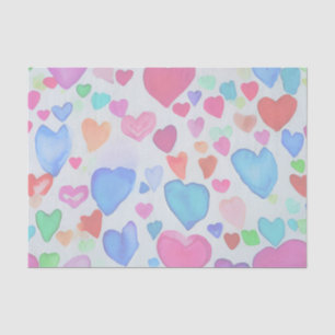 Papel De Seda Corações de Aquarela