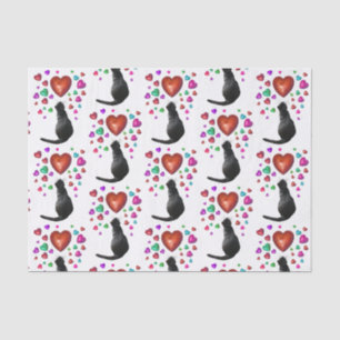 Papel De Seda Corações de Gato PretoPapel Tecido