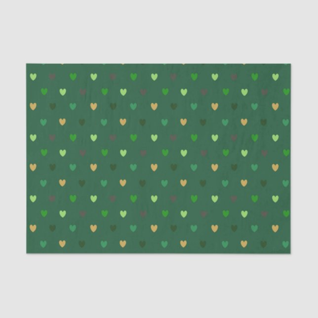 Papel De Seda Corações de polca em verde florestal (Frente )