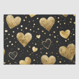 Papel De Seda Corações de São Valentim com Tinta Preta e Dourada