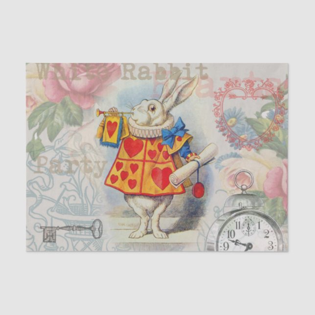 Papel De Seda Corações do Coelho Branco Alice Clássico (Frente )