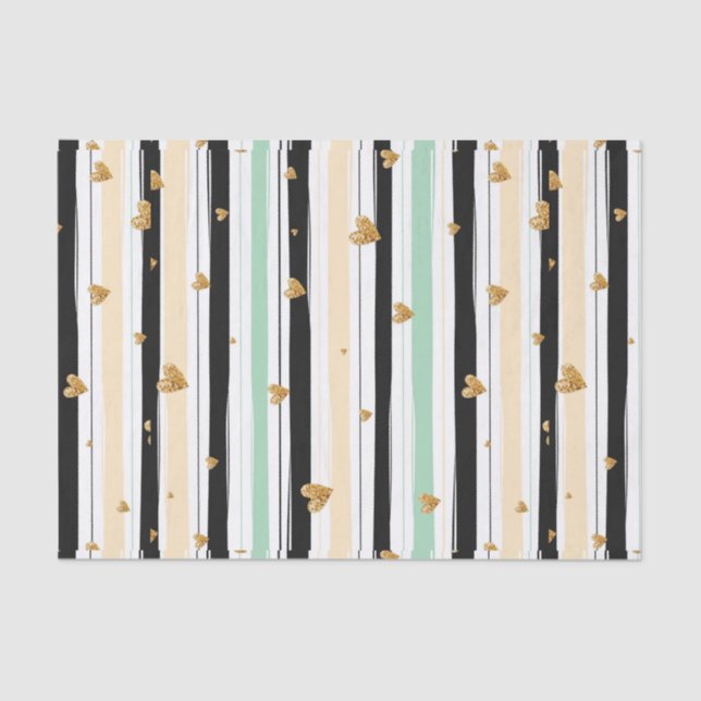 Papel De Seda Corações Dourados e Traços de Mão Desenhados (Frente )