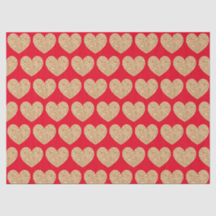 Papel De Seda Corações Dourados em Fundo Vermelho