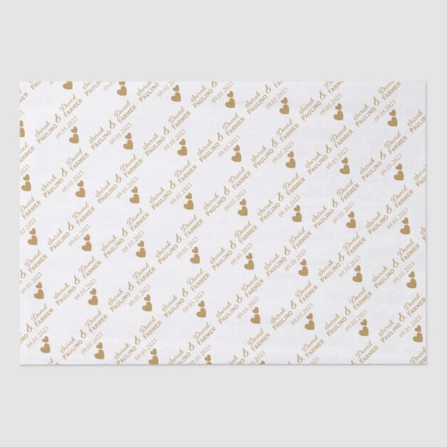 Papel De Seda Corações Dourados Personalizados (Frente )