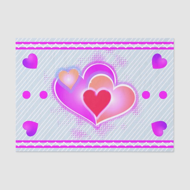 Papel De Seda Corações e faixas rosa (Frente )