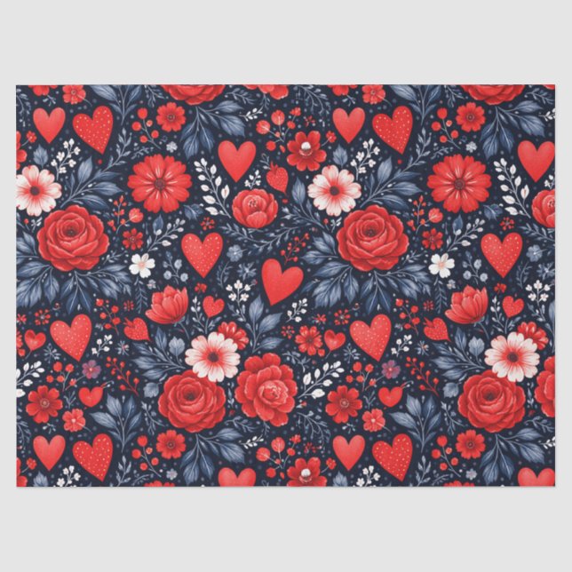 Papel De Seda Corações e Flores Caprichosos (Frente )