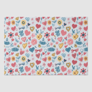 Papel De Seda Corações e Flores de Crayon