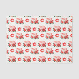 Papel De Seda Corações Flores Lábios(Design 37 Série Vermelha)