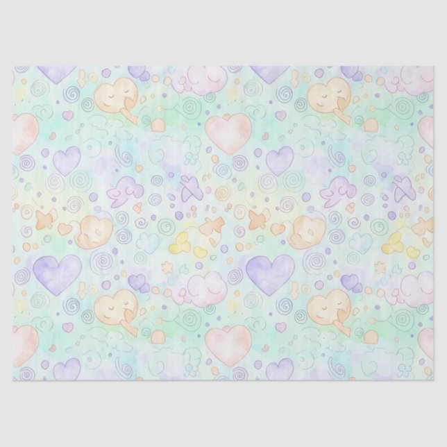 Papel De Seda Corações Pastéis e Nuvens Sonho de Aquarela (2) (Frente )