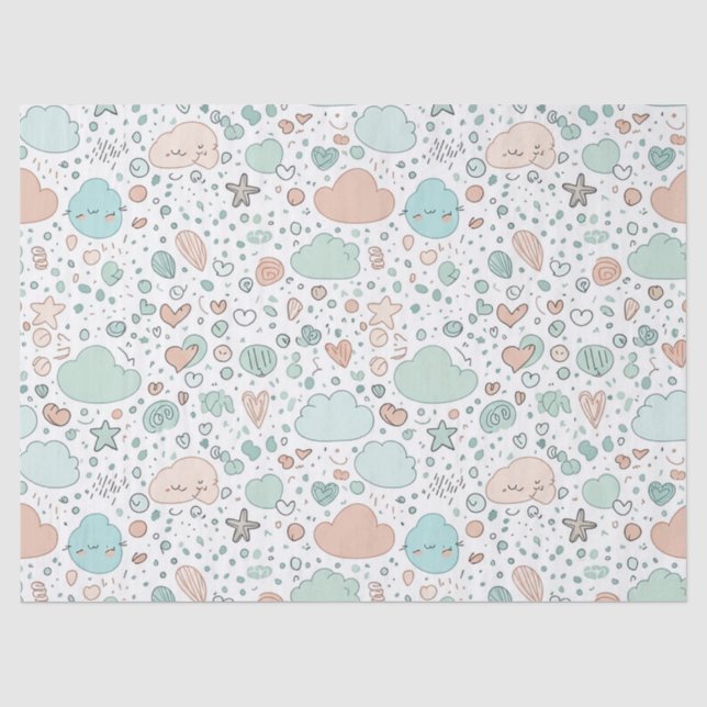 Papel De Seda Corações Pastéis e Nuvens Sonho em Aquarela (3) (Frente )