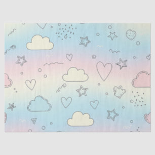 Papel De Seda Corações Pastéis e Nuvens Sonho em Aquarela (8)