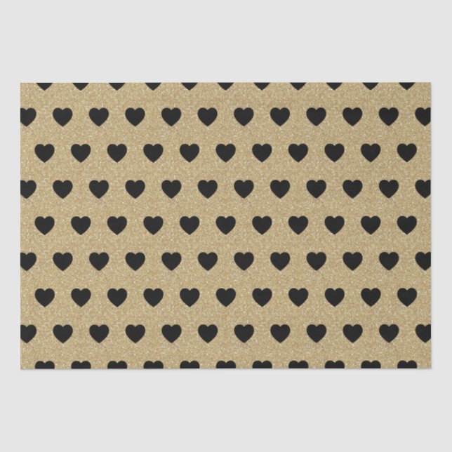 Papel De Seda Corações Pretos, Glitter Dourado Estipula (Frente )
