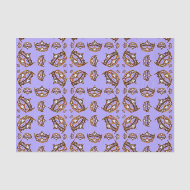 Papel De Seda Corações-Rainhas Dourados Corvos-Tiaras tecido per (Frente )