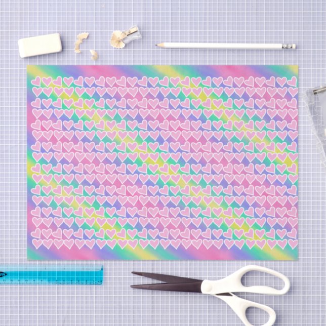 Papel De Seda Corações Rosa Divertidos no Arco-íris (Arte )