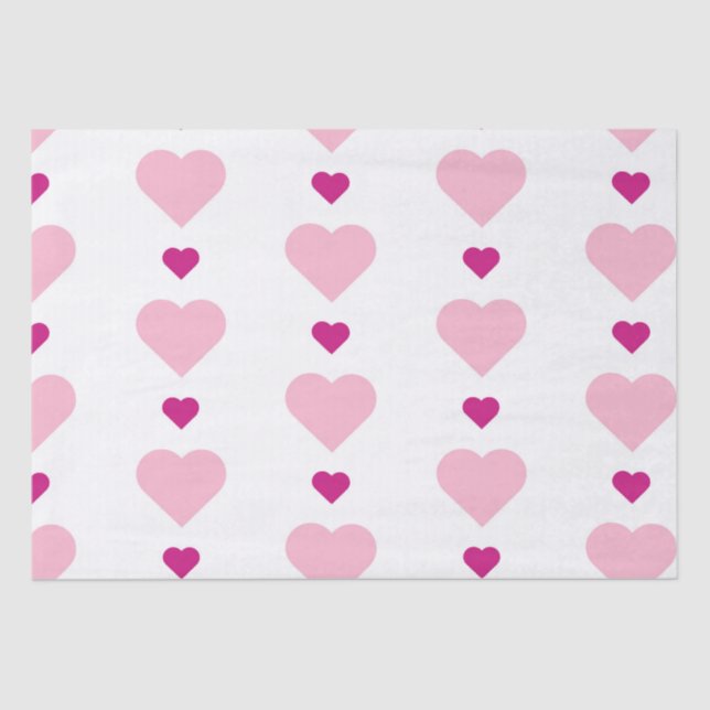 Papel De Seda Corações Rosa Múltiplos Simétricos Cute em Branco (Frente )