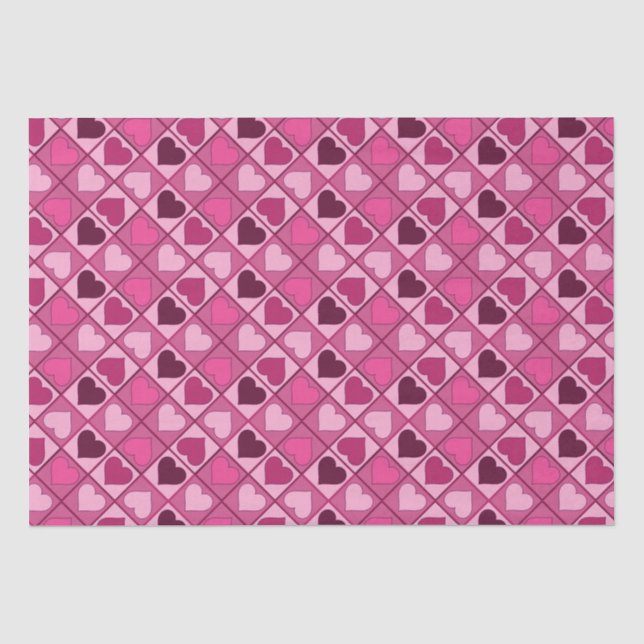 Papel De Seda Corações Rosa Românticos Para Cima e Para Baixo (Frente )