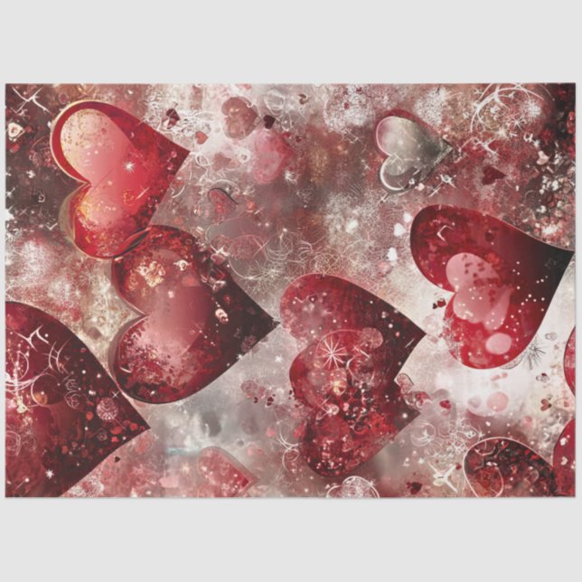 Papel De Seda Corações Rosa Vermelho Vibrante de Desacoplamento  (Frente )