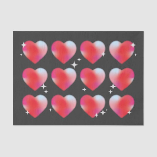 Papel De Seda Corações vermelhos e estrelas em fundo negro (Frente )