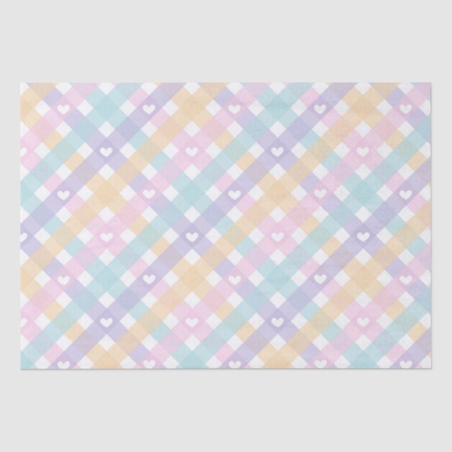 Papel De Seda Corações Xadrez Pastel   (Frente )