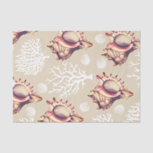 Papel De Seda Corais & Seashells brancos litorais do Conch