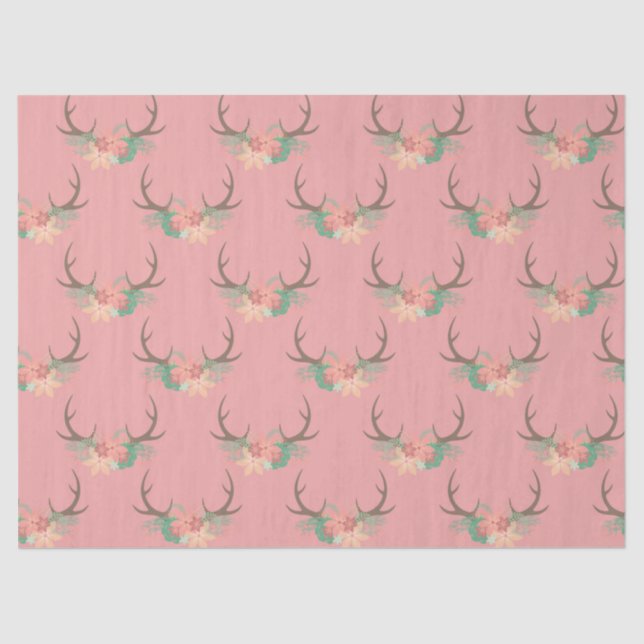 Papel De Seda Coral Antlers e Flores Decoupage (Frente )