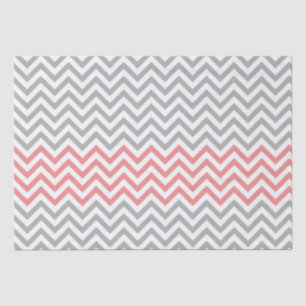 Papel De Seda Coral Cinza White Chevron